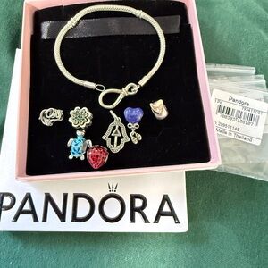 Pandora Silver Bracelet with Red and Blue Charms